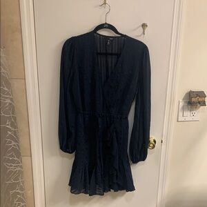 Aqua Blue Cocktail Dress with Ruffled Wrap Design in Sz L